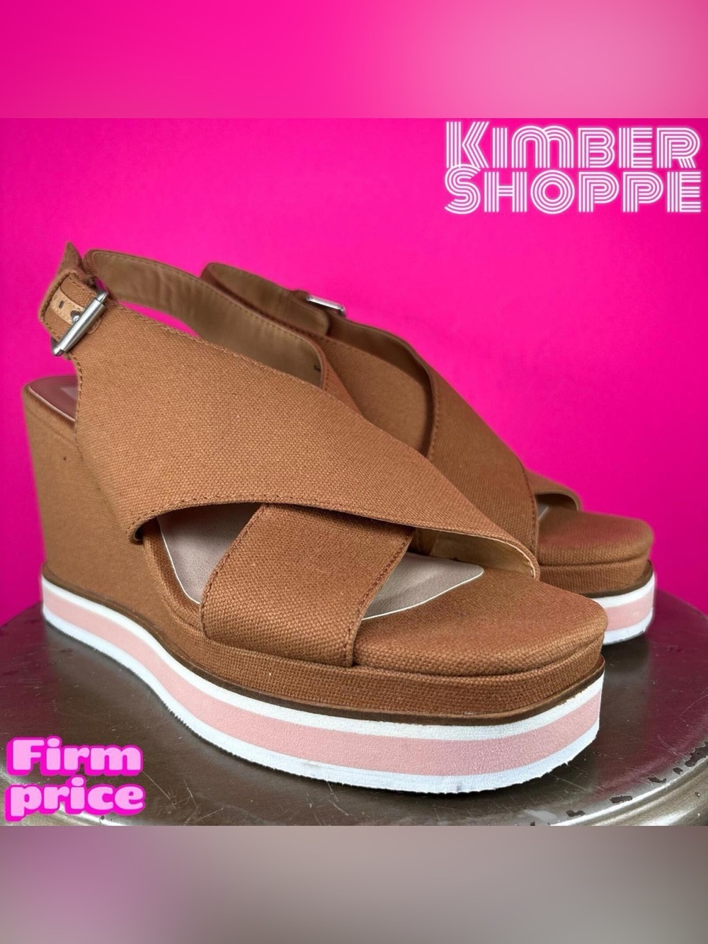 Dolce Vita Owen Brown Canvas Platform Wedge Slingback Sandal US 9